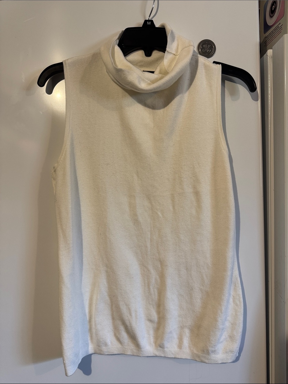 Sleeveless Cream Turtleneck Knit Shell